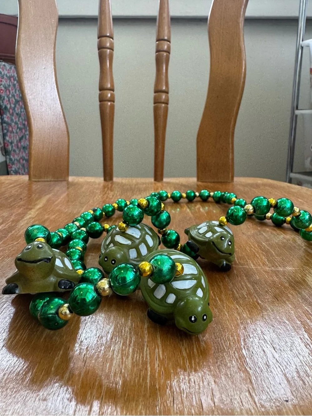 Turtle Beaded Necklace. 18 inches Long.
